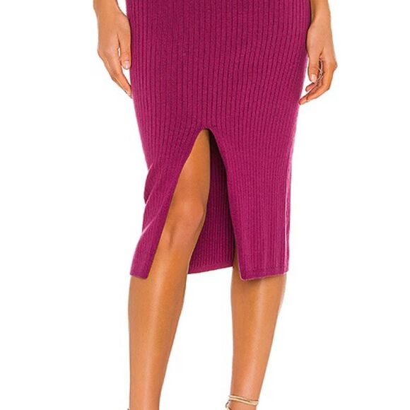 Free People Women's Skyline Raspberry Ribbed Front Slit Midi Skirt Sz L - Picture 1 of 9